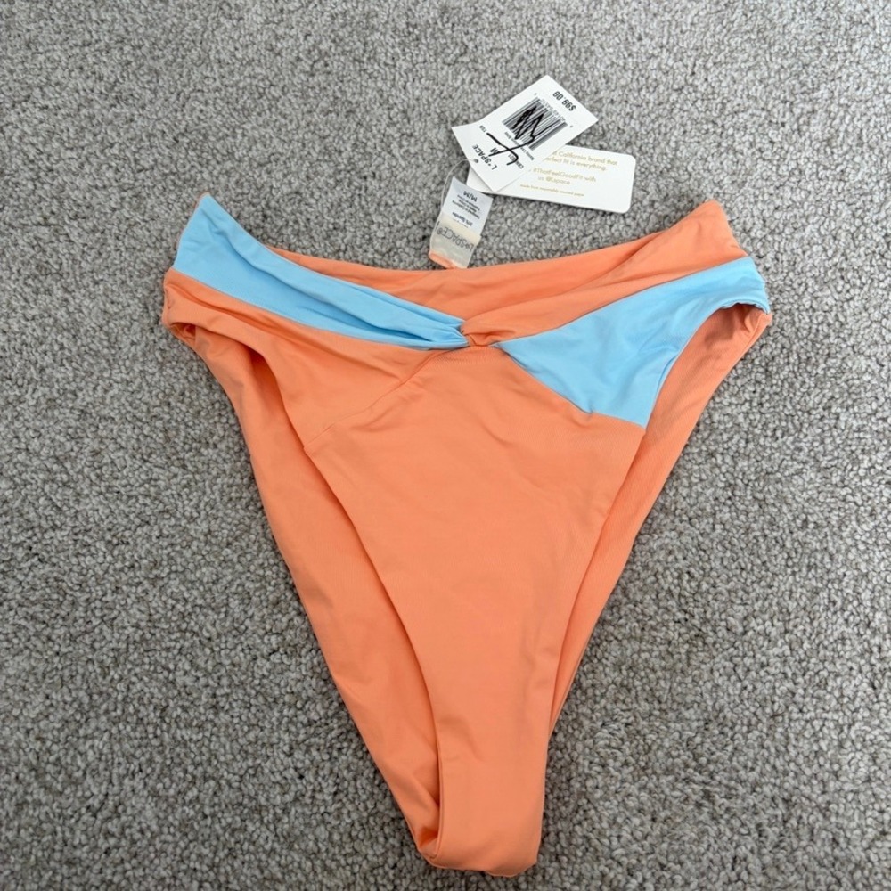 L*Space Nancy Lee Bikini Bottom Womens M Bitsy Peach Blue Twist Front High Cut‎